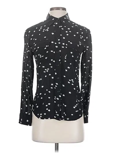 Pre-owned Equipment Long Sleeve Silk Top Black Stars Pattern Mock Neckline Tops