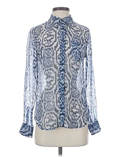 Pre-owned Equipment Long Sleeve Silk Top Blue High Neck Tops