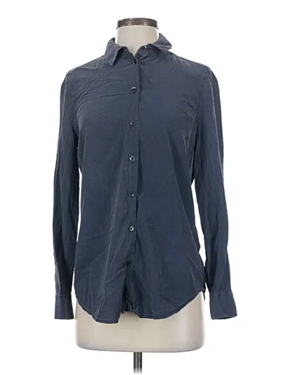 Pre-owned Equipment Long Sleeve Silk Top Blue Solid Pattern Collared Neckline Tops