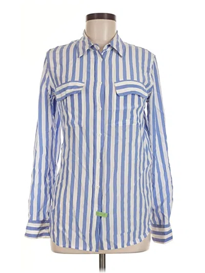Pre-owned Equipment Long Sleeve Silk Top Blue Stripes Pattern Collared Neckline Tops