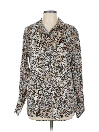 Pre-owned Equipment Long Sleeve Silk Top Brown Animal Print Pattern Tie Neck Tops