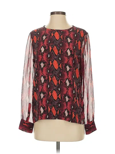 Pre-owned Equipment Long Sleeve Silk Top Burgundy Keyhole Neckline Tops