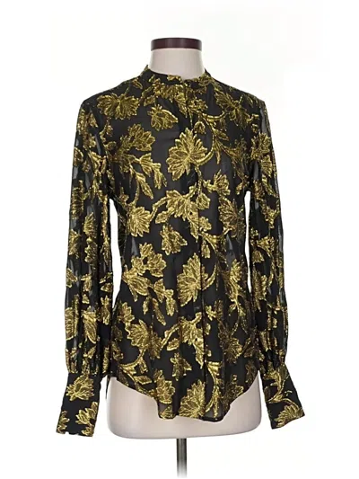 Pre-owned Equipment Long Sleeve Silk Top Gold Mock Neckline Tops