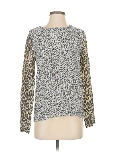 Pre-owned Equipment Long Sleeve Silk Top Gray Animal Print Pattern Crew Neck Tops