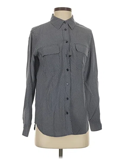 Pre-owned Equipment Long Sleeve Silk Top Gray Houndstooth Pattern Collared Neckline Tops