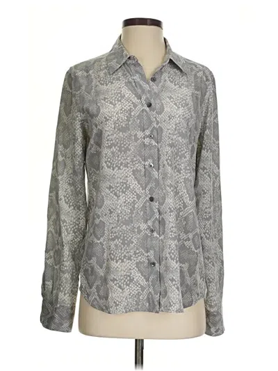Pre-owned Equipment Long Sleeve Silk Top Gray Paisley Pattern Collared Neckline Tops
