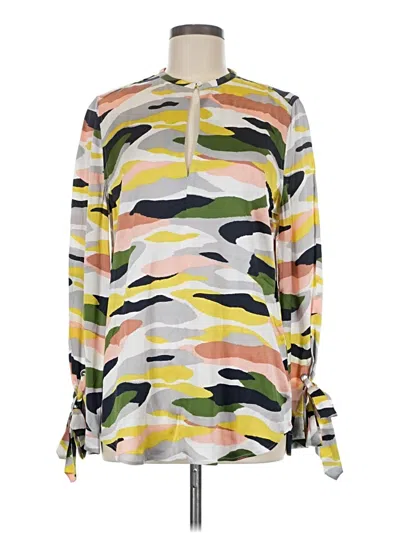 Equipment Long Sleeve Silk Top Green High Neck Tops In Multi