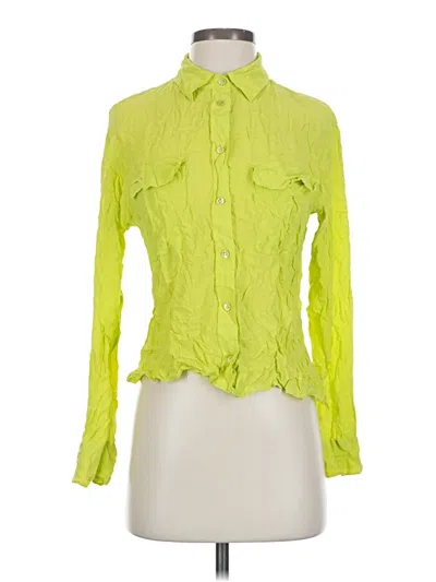 Pre-owned Equipment Long Sleeve Silk Top Green Mock Neckline Tops