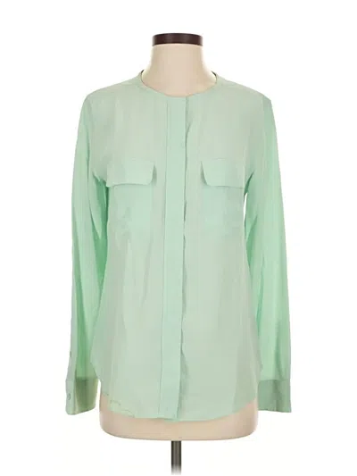 Pre-owned Equipment Long Sleeve Silk Top Green Square Neckline Tops