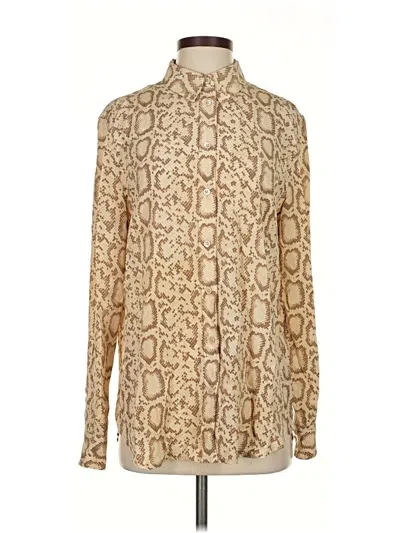 Pre-owned Equipment Long Sleeve Silk Top Ivory Animal Print Pattern High Neck Tops In White