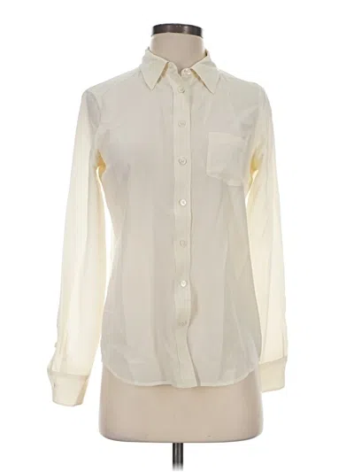Pre-owned Equipment Long Sleeve Silk Top Ivory Collared Neckline Tops