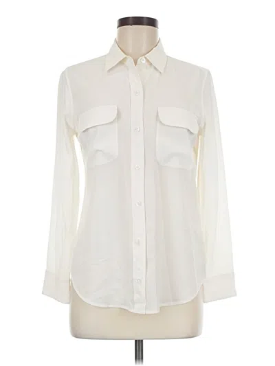 Pre-owned Equipment Long Sleeve Silk Top Ivory Collared Neckline Tops