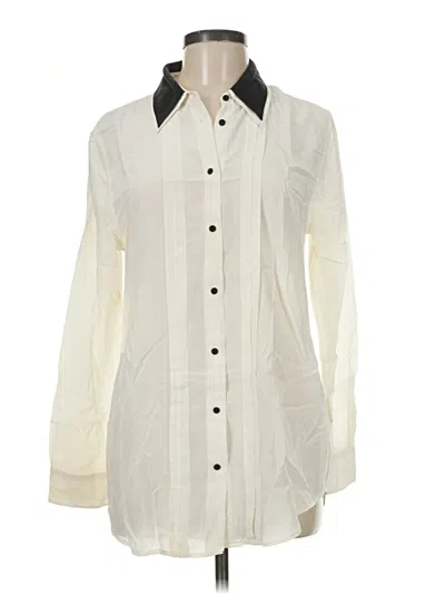 Pre-owned Equipment Long Sleeve Silk Top Ivory Color Block Pattern Collared Neckline Tops