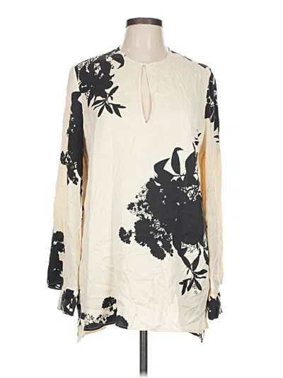 Pre-owned Equipment Long Sleeve Silk Top Ivory Keyhole Neckline Tops In White