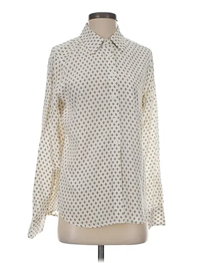 Pre-owned Equipment Long Sleeve Silk Top Ivory Polka Dots Pattern Mock Neckline Tops In White