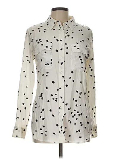 Pre-owned Equipment Long Sleeve Silk Top Ivory Stars Pattern Mock Neckline Tops In White