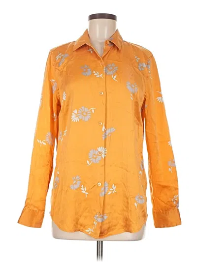 Pre-owned Equipment Long Sleeve Silk Top Orange Mock Neckline Tops