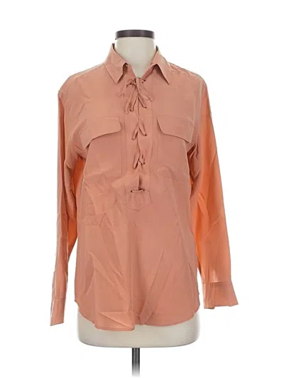 Pre-owned Equipment Long Sleeve Silk Top Orange Tie Neck Tops