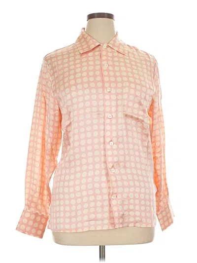 Equipment Long Sleeve Silk Top Pink Houndstooth Pattern Square Neckline Tops