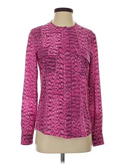 Pre-owned Equipment Long Sleeve Silk Top Pink Mock Neckline Tops