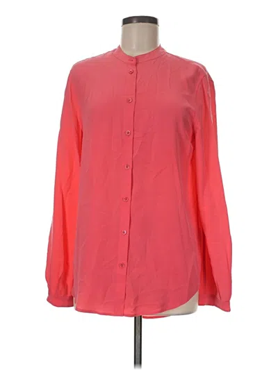Pre-owned Equipment Long Sleeve Silk Top Pink Mock Neckline Tops
