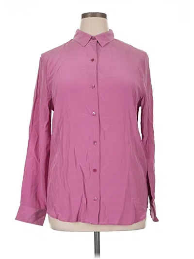 Equipment Long Sleeve Silk Top Pink Solid Pattern Tie Neck Tops
