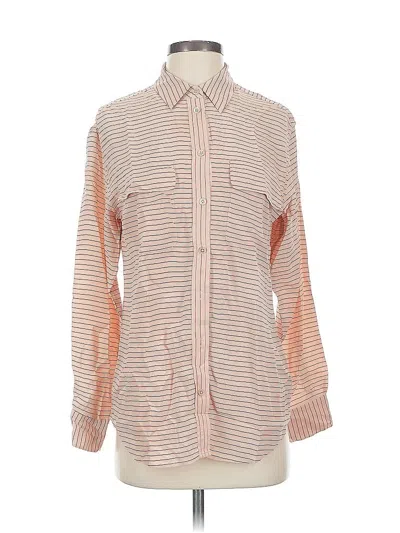 Pre-owned Equipment Long Sleeve Silk Top Pink Stripes Pattern Collared Neckline Tops
