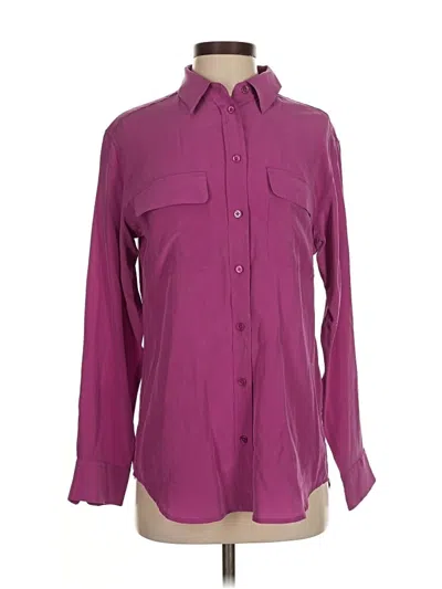 Pre-owned Equipment Long Sleeve Silk Top Purple Collared Neckline Tops