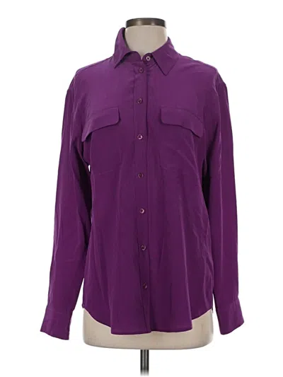 Pre-owned Equipment Long Sleeve Silk Top Purple Collared Neckline Tops