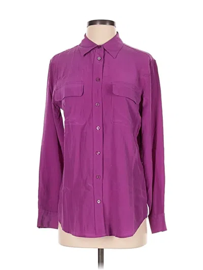 Pre-owned Equipment Long Sleeve Silk Top Purple Collared Neckline Tops