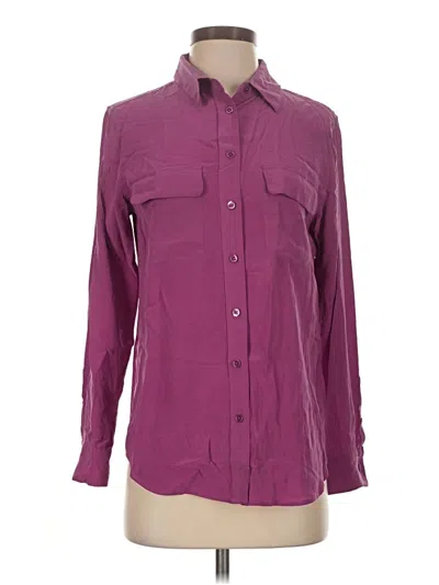 Pre-owned Equipment Long Sleeve Silk Top Purple Collared Neckline Tops