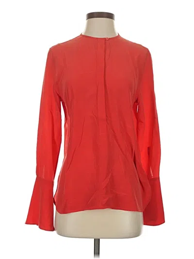 Pre-owned Equipment Long Sleeve Silk Top Red Keyhole Neckline Tops