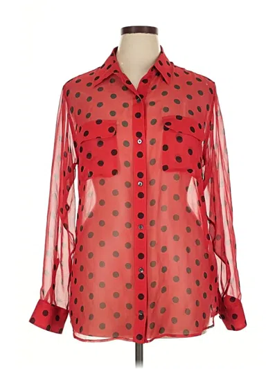 Pre-owned Equipment Long Sleeve Silk Top Red Polka Dots Pattern Sweetheart Neckline Tops