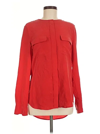 Pre-owned Equipment Long Sleeve Silk Top Red Square Neckline Tops