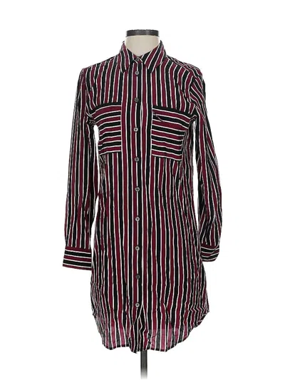 Pre-owned Equipment Long Sleeve Silk Top Red Stripes Pattern Collared Neckline Tops