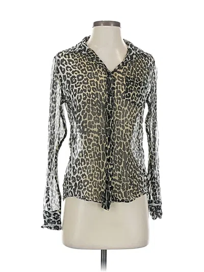 Pre-owned Equipment Long Sleeve Silk Top Silver Animal Print Pattern Tie Neck Tops