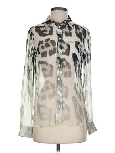 Pre-owned Equipment Long Sleeve Silk Top Silver Animal Print Pattern Tie Neck Tops