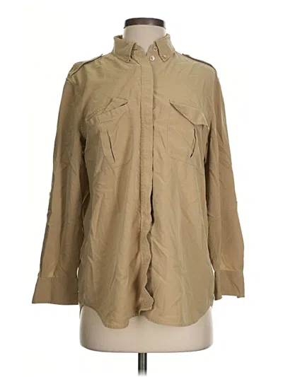 Pre-owned Equipment Long Sleeve Silk Top Tan High Neck Tops