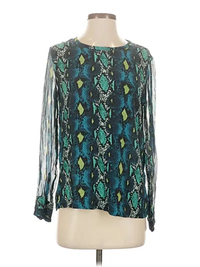 Pre-owned Equipment Long Sleeve Silk Top Teal Square Neckline Tops In Blue