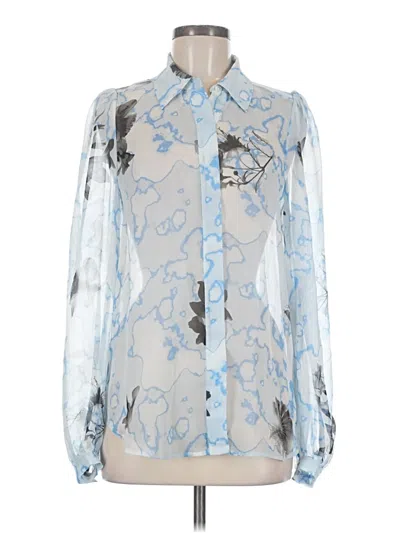 Pre-owned Equipment Long Sleeve Silk Top White Print Pattern Mock Neckline Tops
