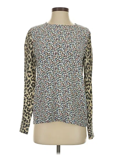 Pre-owned Equipment Long Sleeve Top Teal Animal Print Pattern Mock Neckline Tops In Blue