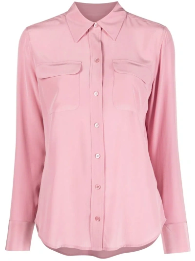 Equipment Long-sleeve Silk Shirt In Pink