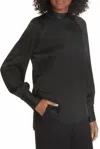 Equipment Nash Hammered Satin Open Back Blouse In Black In Black