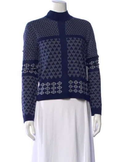 Pre-owned Equipment Patterned Mock Neck Sweater W/ Tags In Blue