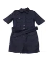 Equipment Paulena Belted Twill Playsuit In Navy Blue Cotton In Blue