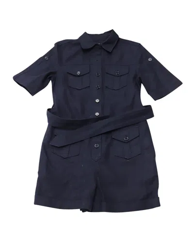 Equipment Paulena Belted Twill Playsuit In Navy Blue Cotton