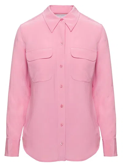 Equipment Pink Shirt With Patch Pockets With Flap In Silk Woman In Wild Rose