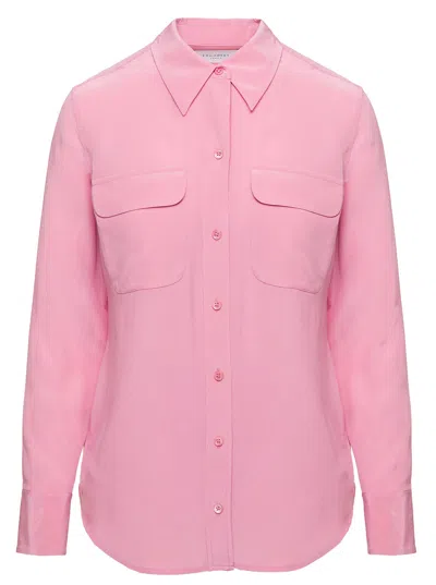 Equipment Pink Shirt With Patch Pockets With Flap In Silk Woman In Rosa