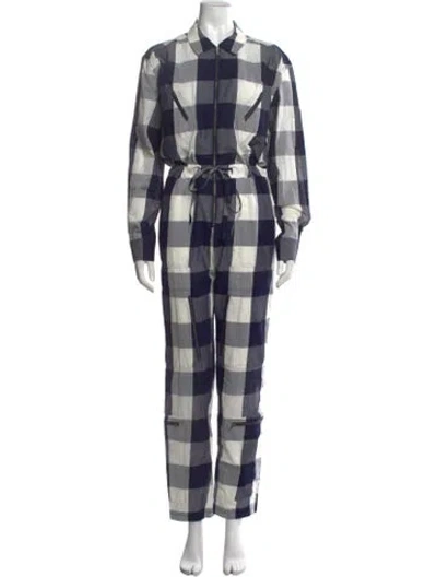 Pre-owned Equipment Plaid Print Jumpsuit In Blue