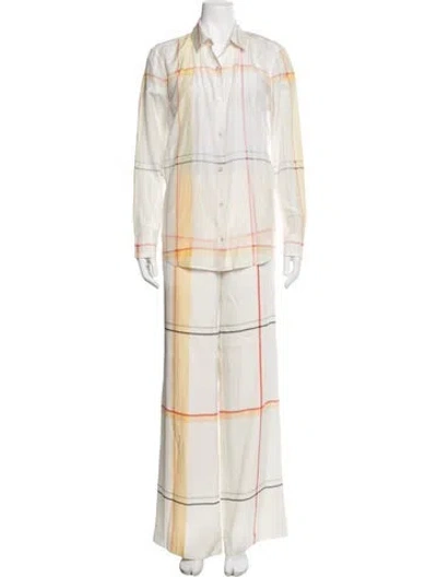Pre-owned Equipment Plaid Print Pant Set In Neutrals